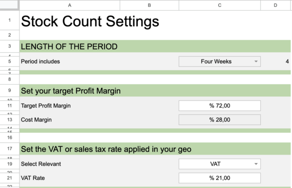 restaurant inventory template settings